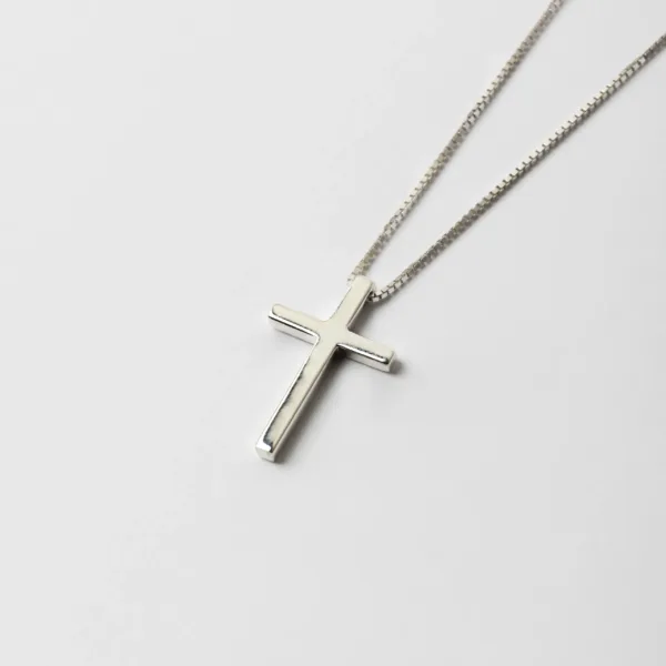 Simple cross necklace in 925-31 silver Men's necklace with simple white gold cross pendant