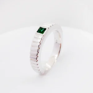 Green square stone ring in silver for men