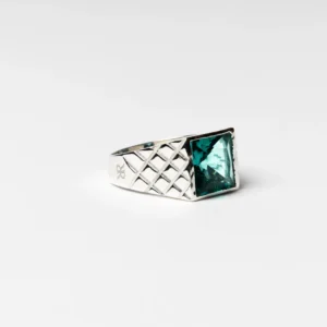 Men's water green square stone ring