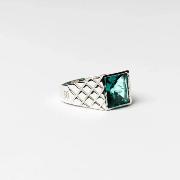 Anel Masculino pedra quadrada verde água