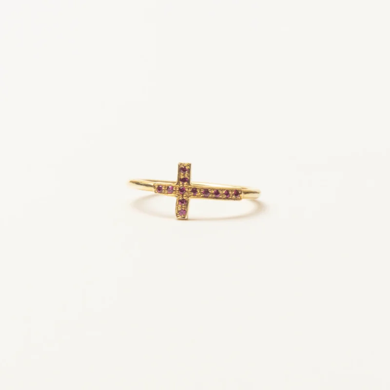 Men's Ring With Cross Set Ruby Zirconia