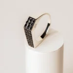 Men's 925 Silver Black Half-Face Ring