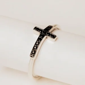 Men's Black Zirconia Cross Ring