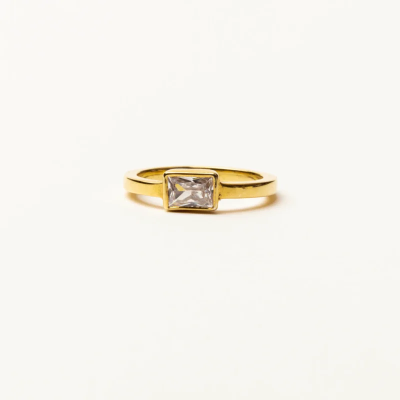 Solitaire Ring Rectangular Crystal Stone