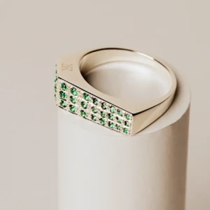 Men's 925 Silver Emerald Half-Face Ring