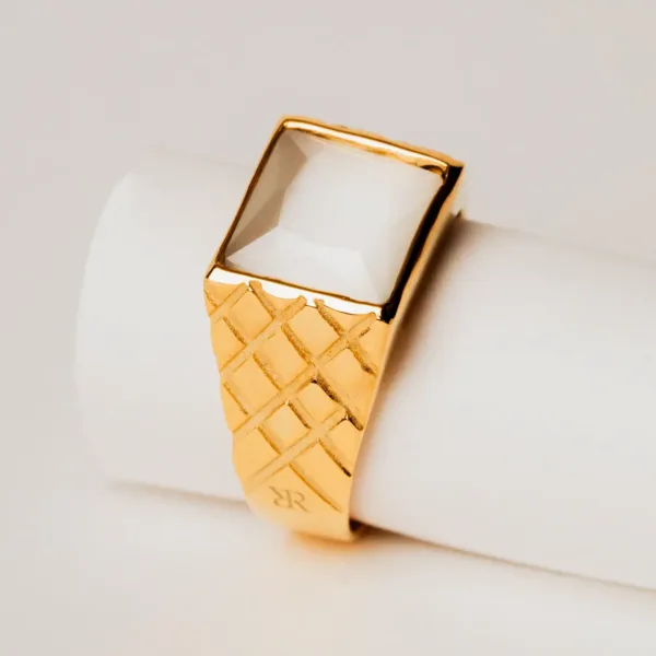 silver square ring with white stone for men Men's ring with white square stone