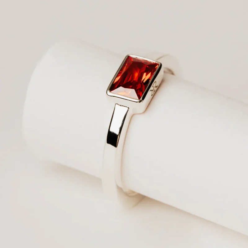 Orange Rectangular Stone Solitaire Ring