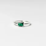 anel pedra retangular esmeralda em prata para homem Anel Solitário Pedra Rectangular Esmeralda