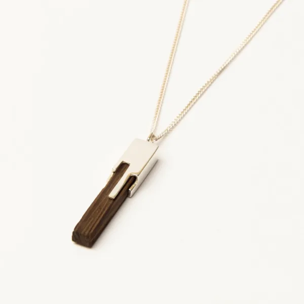 silver and rosewood pendant necklace for men-1 Pau Santo 925 silver necklace for men in white gold