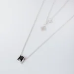 black rectangular stone necklace in silver for men