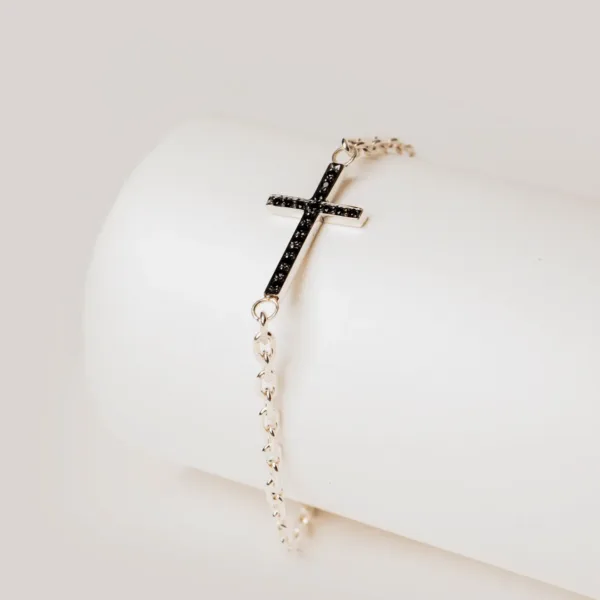 Men's 925 Silver Black Cross Bracelet