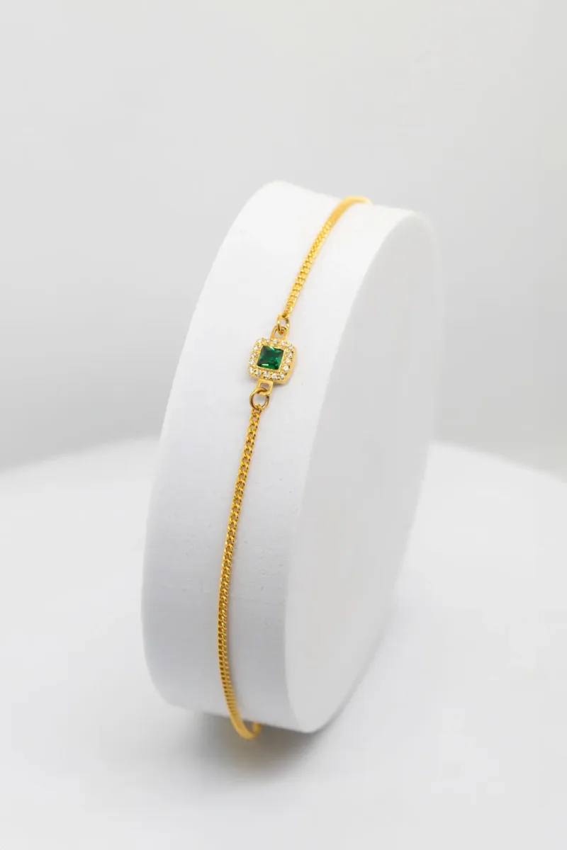 pulseira para homem em prata com zirconia verde banhado a ouro