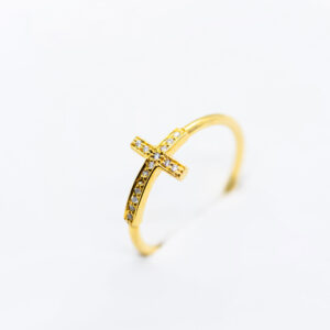 Anel Cruz Ouro 9K E Diamantes